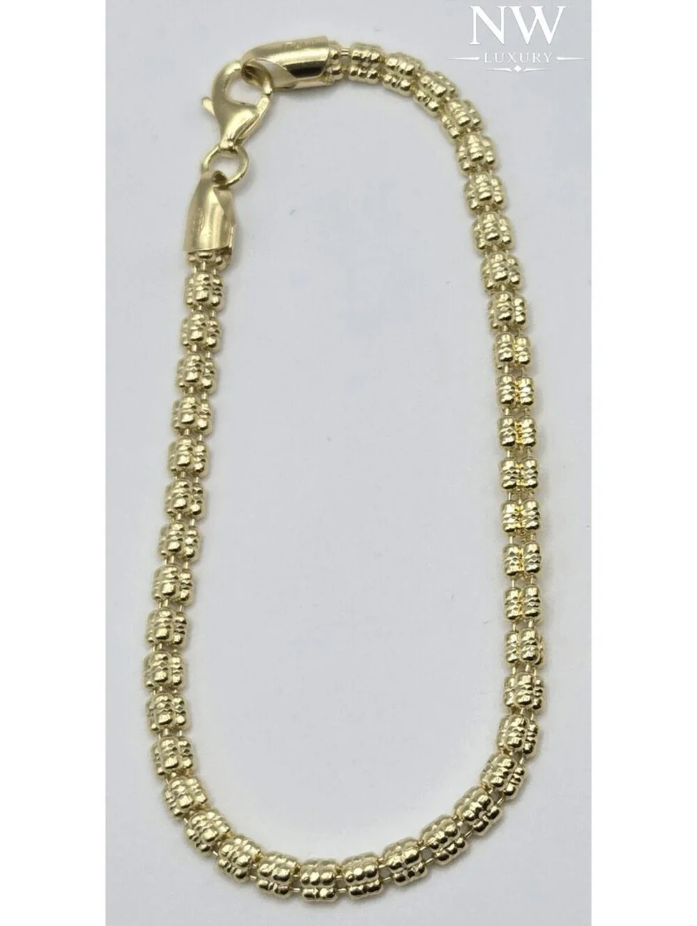 New Solid 925 Silver 14k Gold Over Ice Barrel Bracelet, Diamond-Cut 3.5mm, ITALY